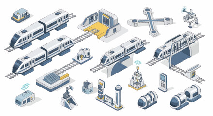 Modern transportation system elements isometric illustration. © Dono