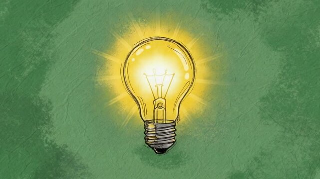 Glowing light bulb on textured green background symbolizing bright idea and creativity