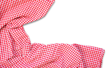 Naklejka na ściany i meble Picnic theme red and white check table cloth. Above view corner border isolated on a white background.