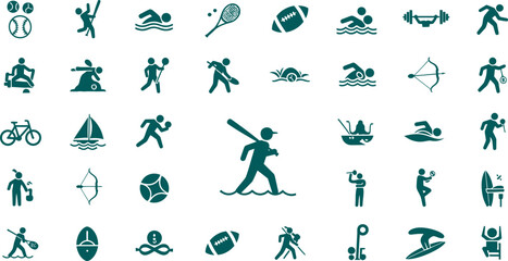 Fototapeta premium Collection of Diverse Sports and Fitness Icons Representing Various Activities and Healthy Lifestyle icon isolated on transparent background
