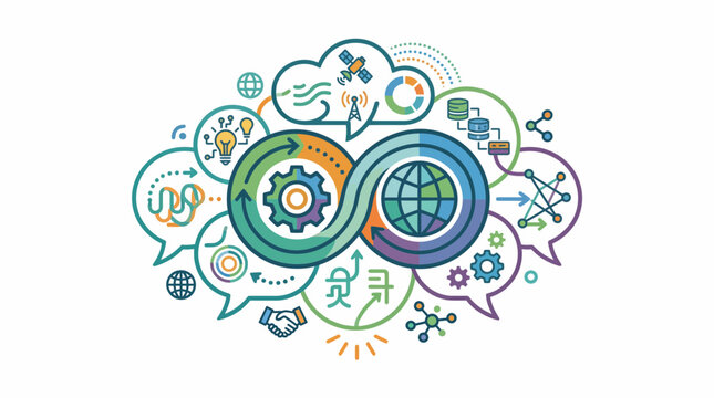 Digital transformation concept with infinite loop and interconnected icons.