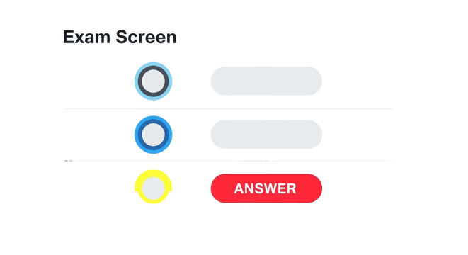 Online Exam Screen Interface Design with Multiple Choice Questions and Answer Button - Flat Vector Illustration for E-learning, Quiz, and Digital Testing Platforms
