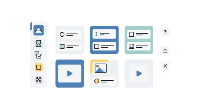Modern UI UX Design System Components and Dashboard Interface Elements. Minimalist Flat Vector Illustration for Web and Mobile App Development Workflow.