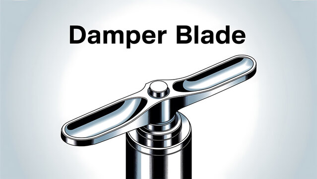 Damper blade mechanical component with shiny metallic surface and cylindrical base on white gradient background  industrial equipment part