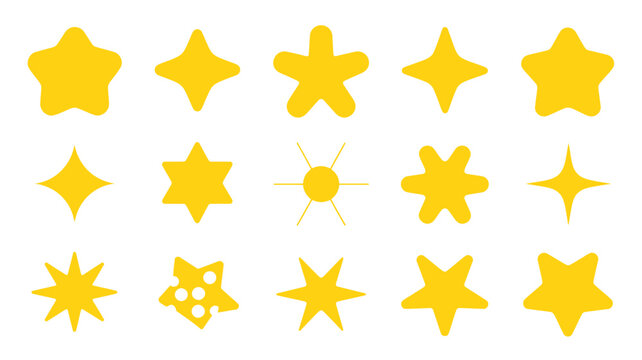 Yellow Star Shapes Collection On White Background A Flat Vector Illustration stars golden starburst shape starry starfield design graphic graphics isolated