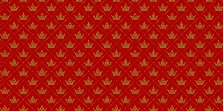 seamless pattern with gold crown on red background