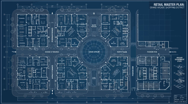 Detailed retail master plan blueprint for a shopping district