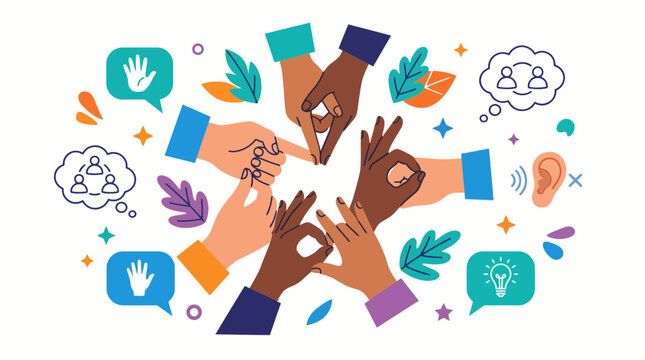 Diverse hands forming a circle representing unity and inclusion.