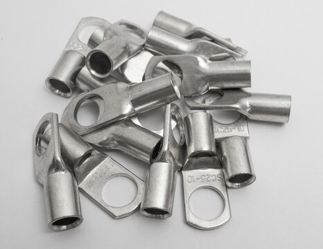 Aluminum cable terminals isolated on white