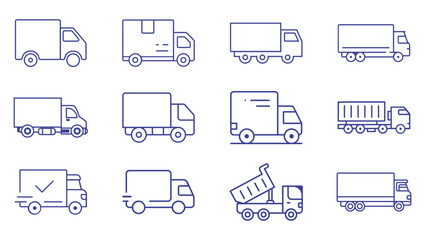 Delivery Truck and Cargo Transport Line Icon Set with Shipping Van Logistics Vehicle Freight and Courier Service Symbols © mstborshaakterbd