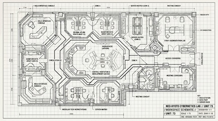 Obraz premium Cybernetic laboratory workspace floor plan blueprint