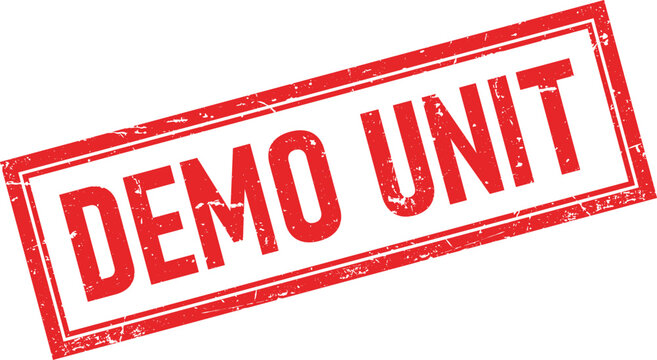 Red distressed rubber stamp impression with the words DEMO UNIT in bold white letters