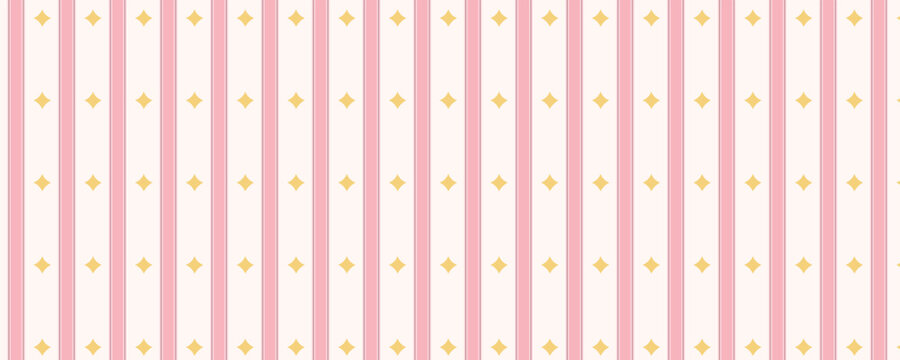 Cute Pastel Vertical Stripes Seamless Pattern with Sparkles Stars. Pink courage ticking stripe. Y2k design print for gift wrapping paper, textile and fabric. Modern background. Vector illustration
