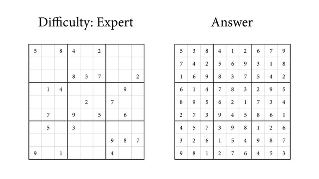Expert sudoku puzzle with solution diagram and difficulty level