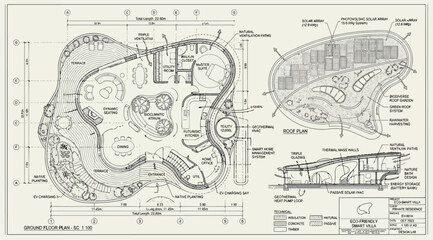 Fototapeta premium Organic architectural floor plan and site section design