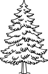 Obraz premium Hand drawn fir tree outline illustration with detailed needle branches and trunk silhouette