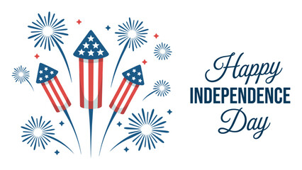 Obraz premium happy independence day patriotic fireworks rocket illustration in american flag colors isolated on white background celebration design
