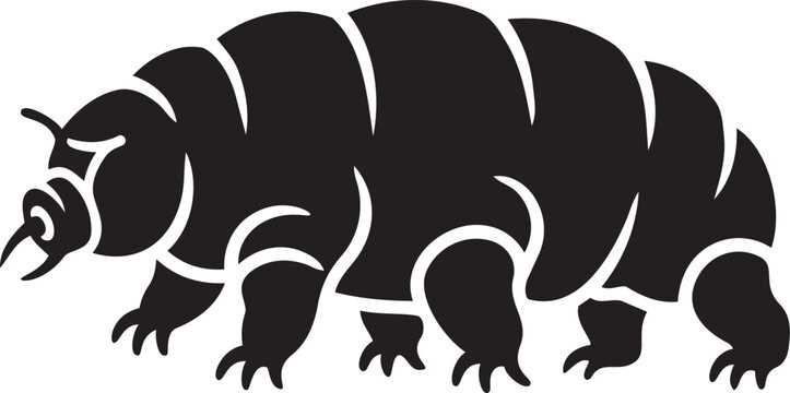 Black silhouette of a tardigrade also known as a water bear isolated on a white background representing resilience and microscopic life