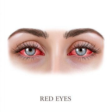 Detailed illustration of red conjunctiva eyes with medical red eyes medical condition
