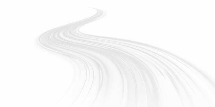 An abstract black and white vector illustration featuring a winding highway road with curved lines depicting motion and fast traffic on a clean white background