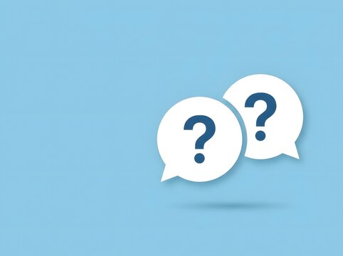 Question marks in speech bubbles on blue background