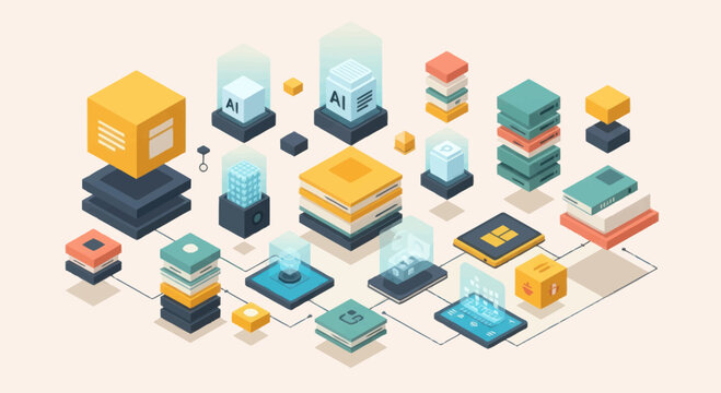 Abstract digital data servers and technology network illustration.
