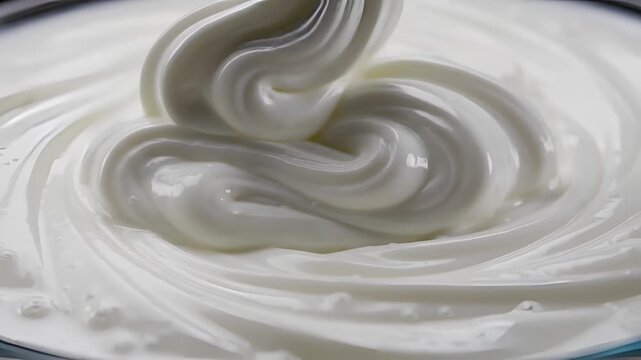 Close up of swirling white and grey frosting being mixed in a bowl.