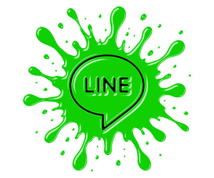 Green speech bubble with line app logo in a splatter of liquid isolated on transparent background