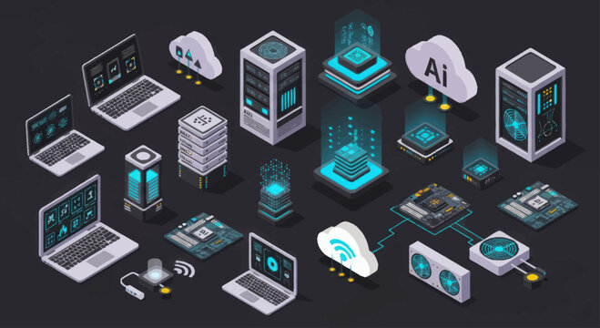 Collection of modern technology and artificial intelligence icons.