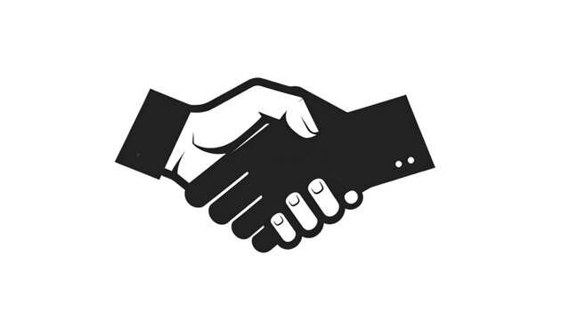 A simple black icon of a handshake on a transparent background. The hands are clasped together in a friendly gesture