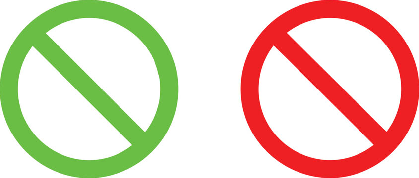 Green and red forbidden signs for approval and denial concepts in simple flat vector style