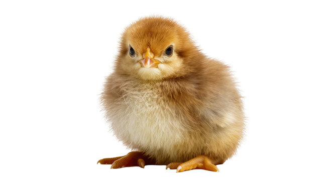 Fluffy brown chick with orange beak and black eyes