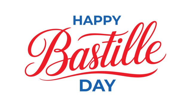 happy bastille day elegant french typography design in patriotic red and blue colors isolated on white background celebration artwork