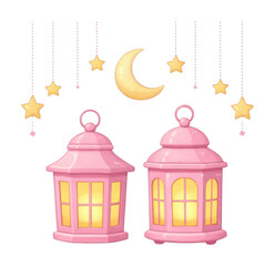 Obraz premium Charming lanterns under starry sky.