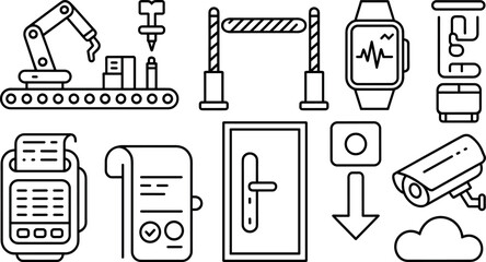 Fototapeta premium Smart automation security and industrial internet of things line icons set for business technology