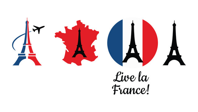 vive la france patriotic bastille day illustration with eiffel tower france map and french flag elements isolated on white background