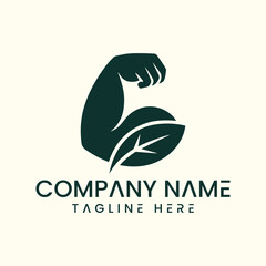 Fototapeta premium Minimalist fitness logo design featuring a muscular arm combined with a leaf