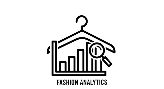 Fashion Analytics Icon: Hanger with Bar Chart and Magnifying Glass