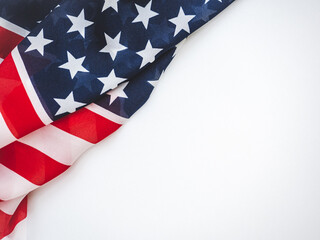 Obraz premium American flag on a white background. Patriotic concept with space for text. Perfect for Independence Day, Flag Day, and other American holidays. Design for marketing campaigns and social media content