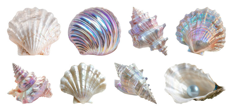 PNG Colorful iridescent seashell collection on transparent background
