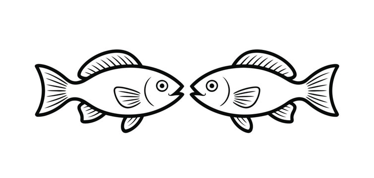 Fish icon illustration with two cartoon fish facing each other
