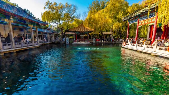 Baotu Spring Scenic Area with Traditional Pavilions in Jinan, China in Baotu Spring Scenic Area, Jinan, China