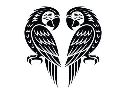 Parrot illustration features two black and white parrots facing each other