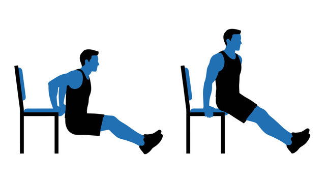Man Performing Chair Dips Exercise Vector Illustration
