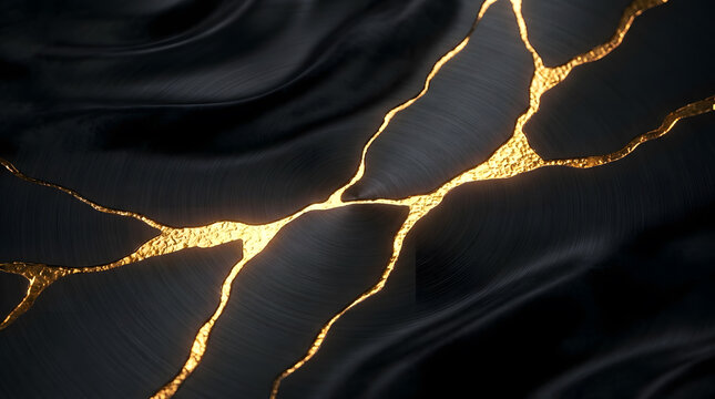 Black abstract background with golden metallic wireframe patterns