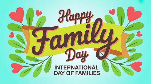 Happy family day international day of families banner illustration with hearts and leaves well being internationa