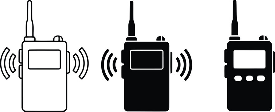 Portable radio walkie talkie communication device icons for security and field work