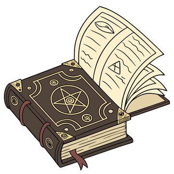 An open ancient spellbook with magical symbols and illustrations spellbook grimoire sorcerer enchantment ceremony