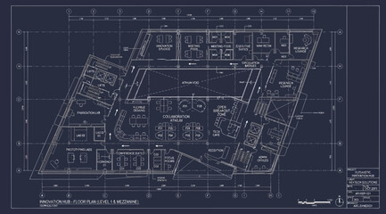 Detailed architectural floor plan for a multistory office building with workspace layout © S.Siam
