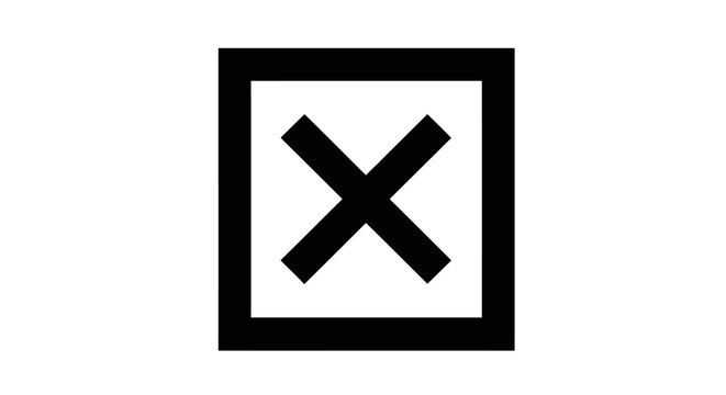 Black Cross Mark Inside Square Box - Negative Symbol, Incorrect Choice, Rejection